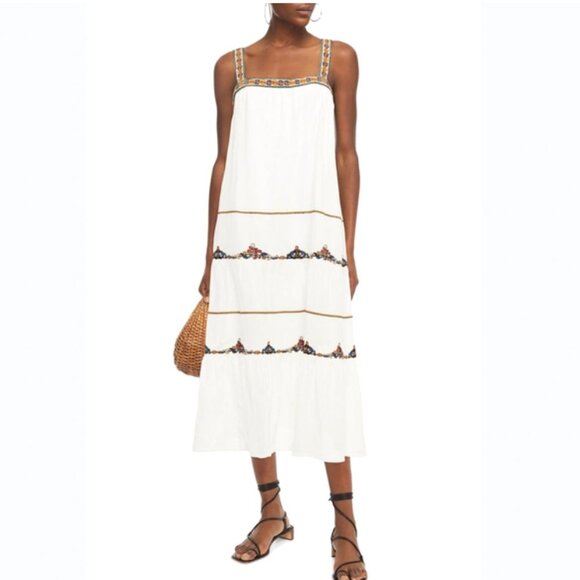 Anthropologie Velvet By Graham & Spencer Winifred Embroidered Cotton Midi Dress
